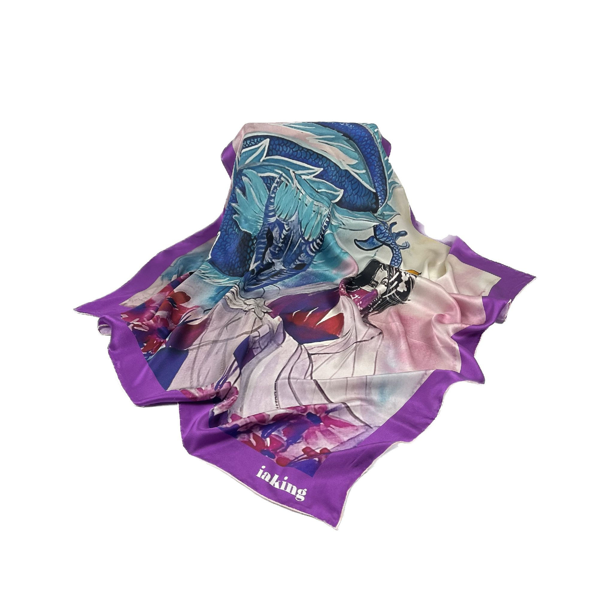 iaking purple Dragon Girl silk scarf art work 90cm
