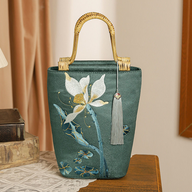 Thumbnail: Lotus moonlight embroidered handbag, Asian ancient style bag, cheongsam portable