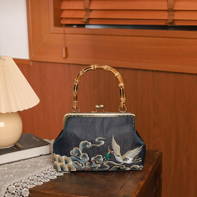 Thumbnail: Black embroidered handbag, ancient cheongsam banquet handbag, bamboo embroidered