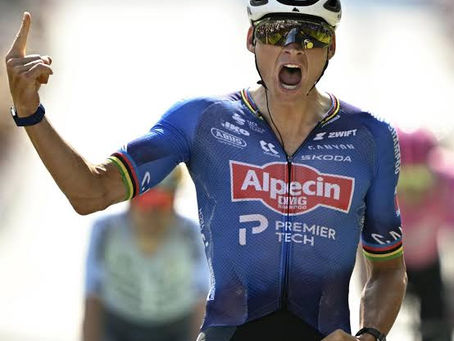 Van der Poel wins shortened Tour stage in 40C heat