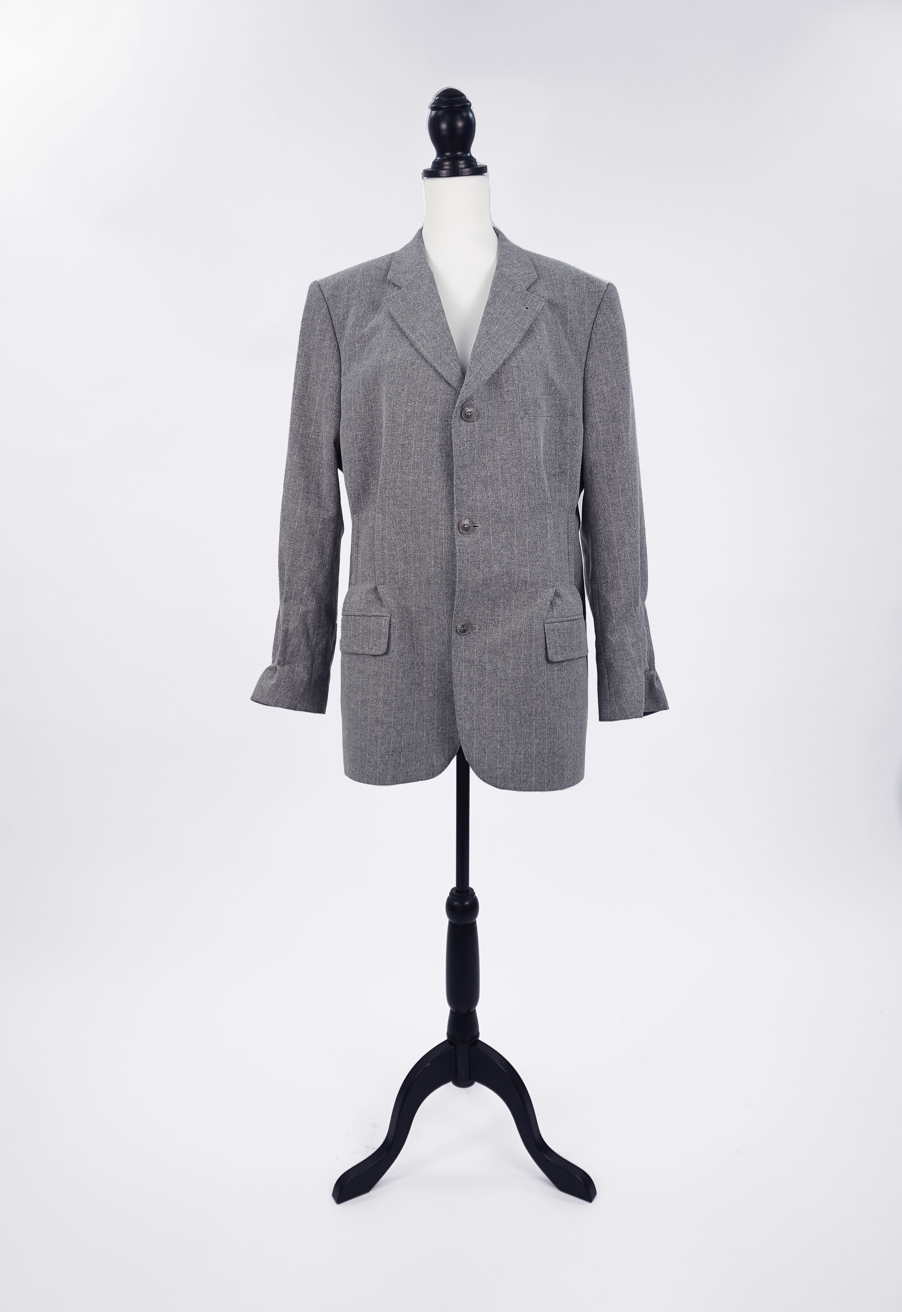 Hourglass Blazer in grey pinstripes