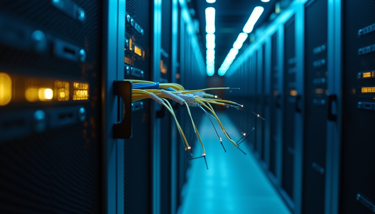 High angle view of fiber optic cables being connected in Glendale data center