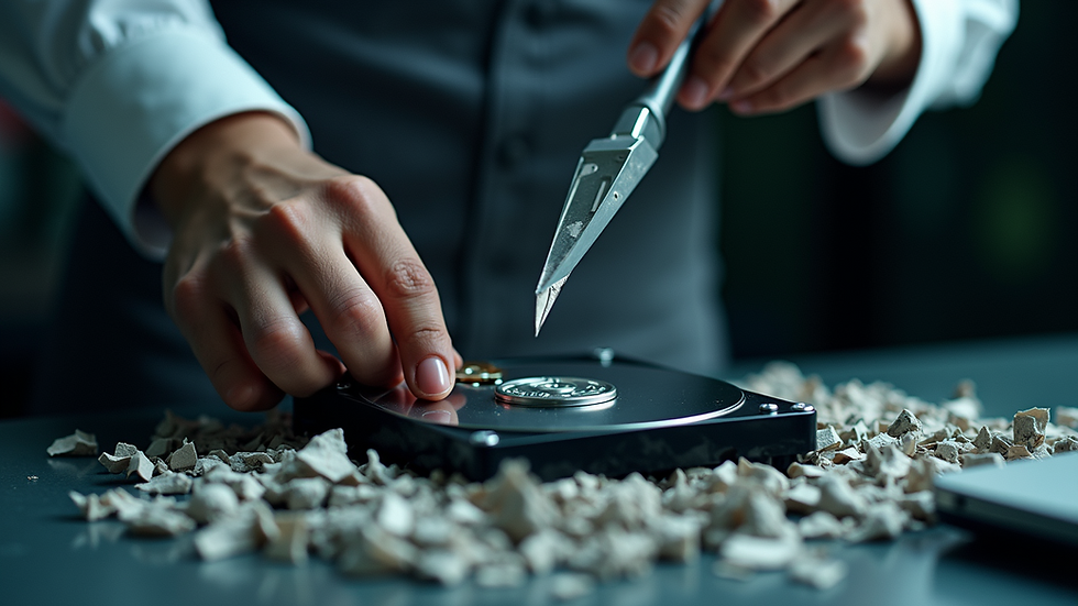 Close-up view of a hard drive being shredded