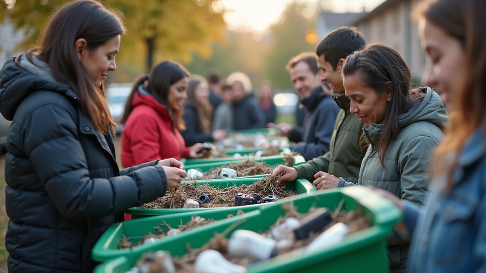 High angle view of a community recycling event with people participating