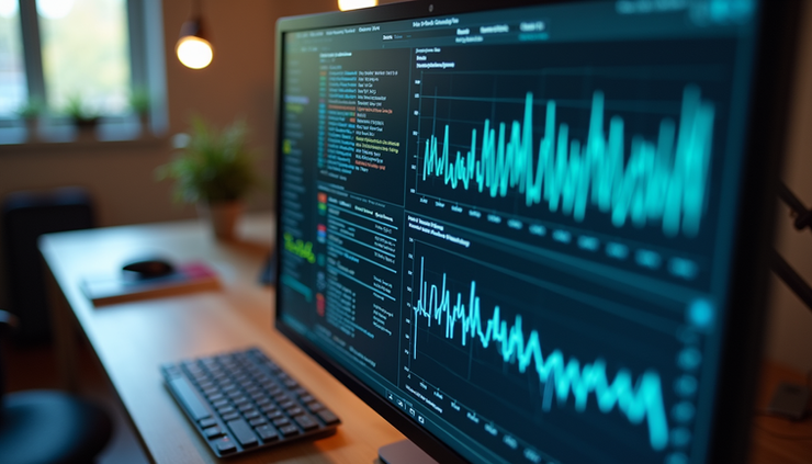 High angle view of a desktop computer running diagnostic software on screen