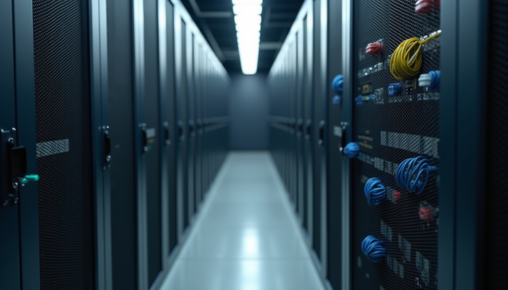 High angle view of cable management system inside a telecommunications closet