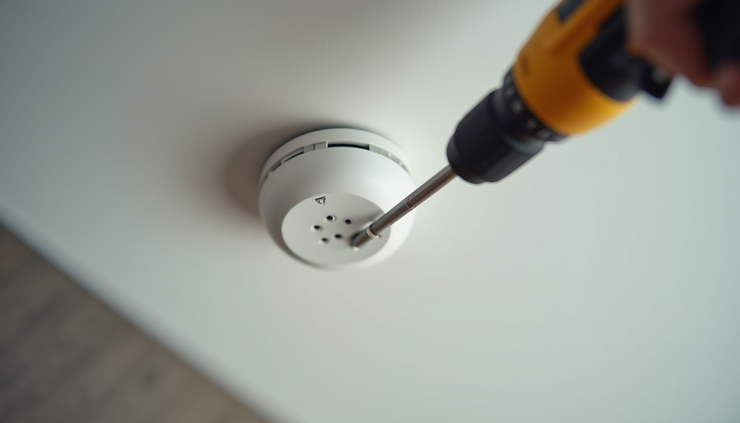 High angle view of a wireless access point being mounted on a ceiling