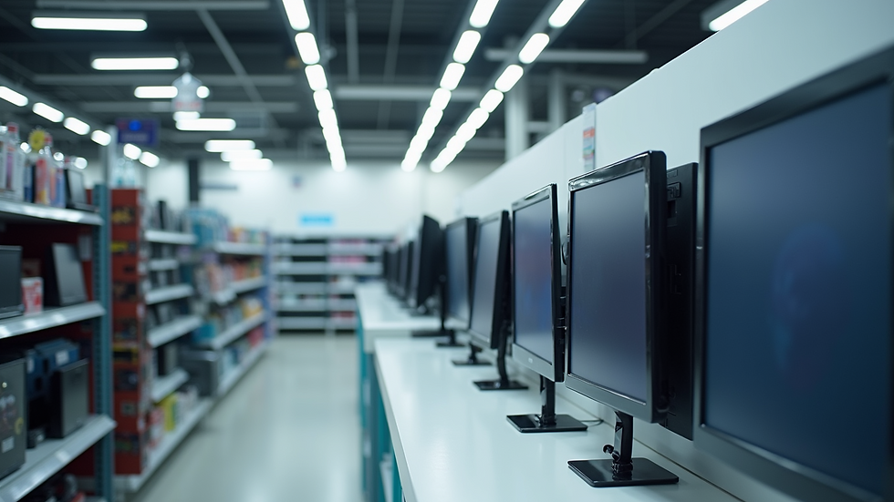 Close-up view of a clean and organized electronics display at Desert Computer Solutions