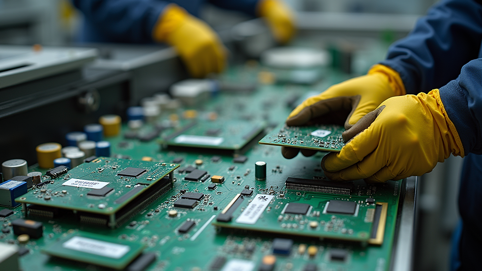 Close-up view of electronic components being sorted for recycling