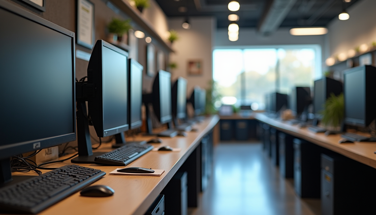 Eye-level view of a refurbished desktop computer setup in a Scottsdale store