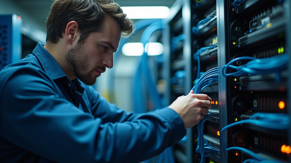Close-up view of a fiber optic cable installation