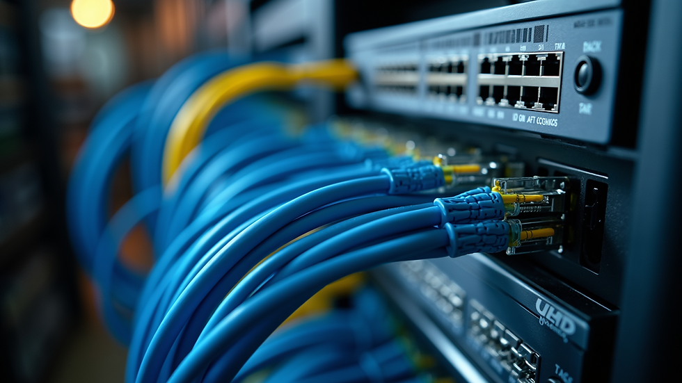 High angle view of a neatly organized network cabling setup