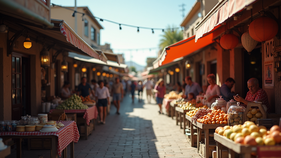 High angle view of a bustling local marketplace in Tempe