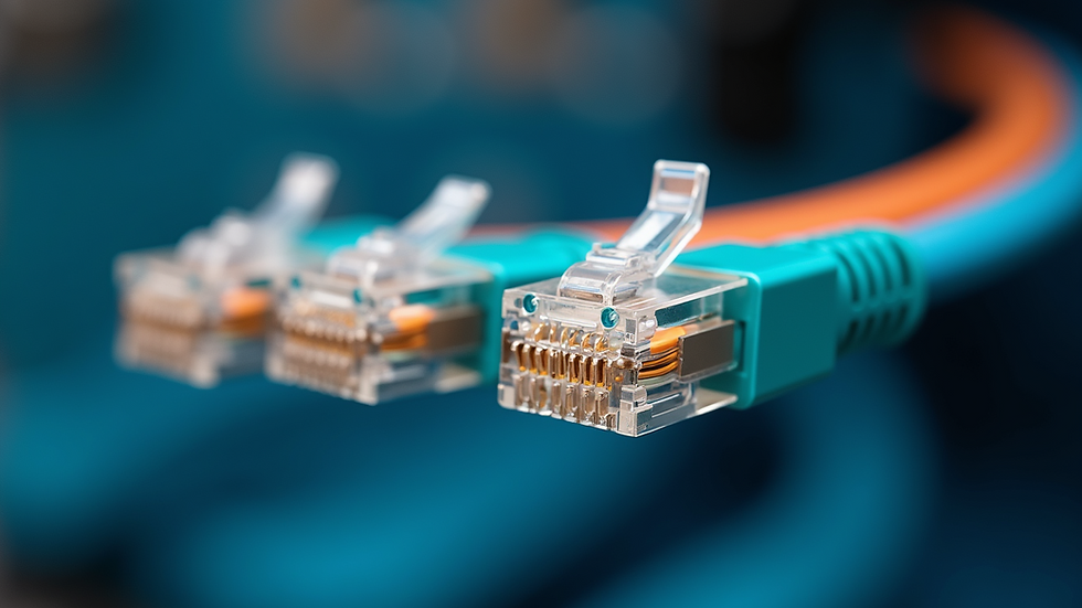 Close-up view of a CAT 6 cable with its twisted pairs visible