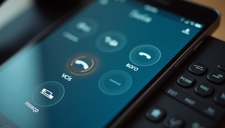 Close-up view of a VOIP phone screen displaying call options at Desert Computer Solutions in Phoenix