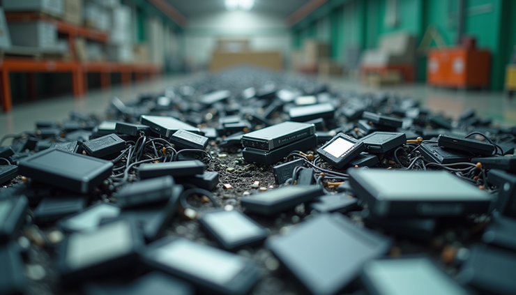 Eye-level view of a pile of discarded electronic devices ready for recycling