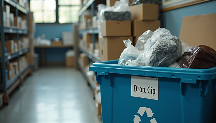 High angle view of a clean and organized electronics recycling drop-off area