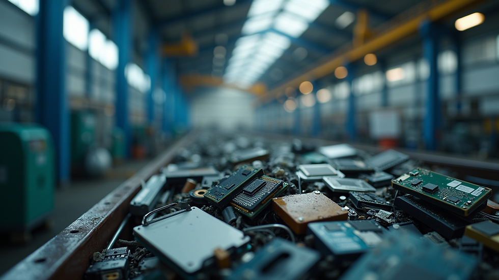 High angle view of a recycling process for electronic waste