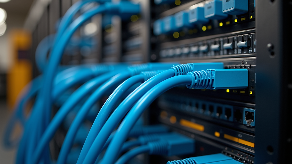 High angle view of a network cabling setup