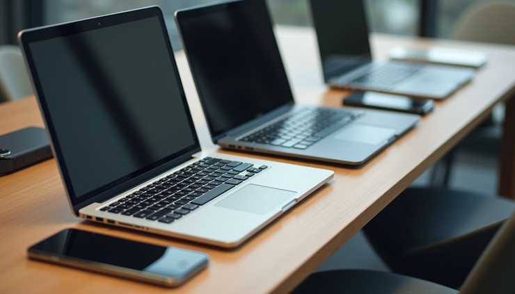 High angle view of a variety of electronics ready for resale