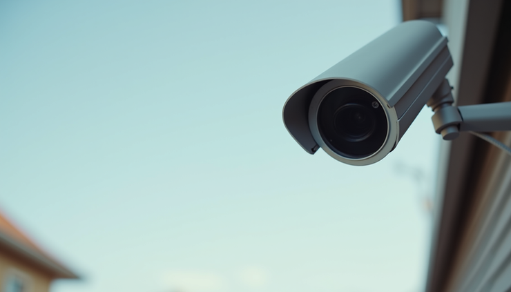 Eye-level view of a security camera mounted on a building exterior in Tolleson