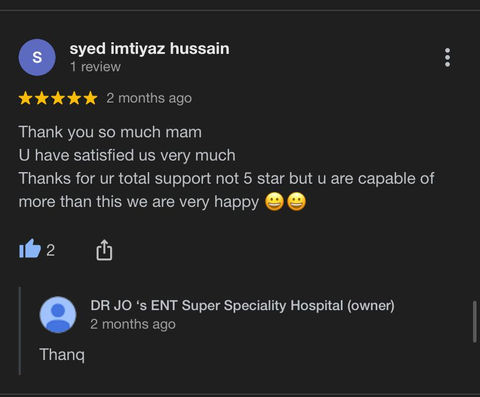 Testimonial of treatment in ENT Hospital