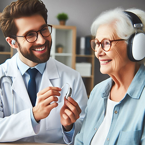 Audiologist conducting hearing test on patient