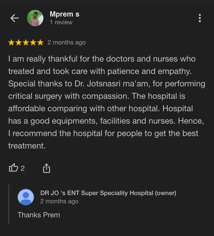 Testimonial of treatment in ENT Hospital