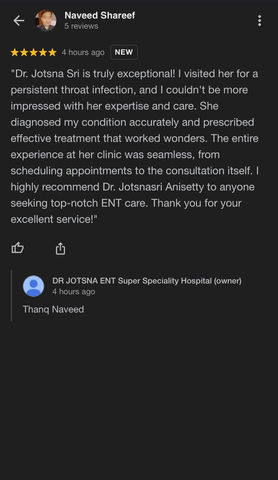 Testimonial of treatment in ENT Hospital