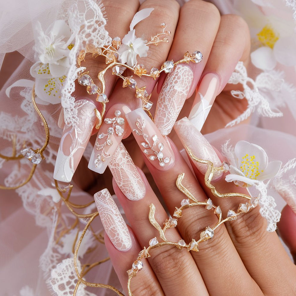 Bridal nail art specially crafted for weddings, offering elegance and charm to complement the bride's special day.