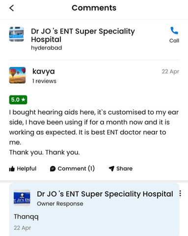 Testimonial of treatment in ENT Hospital