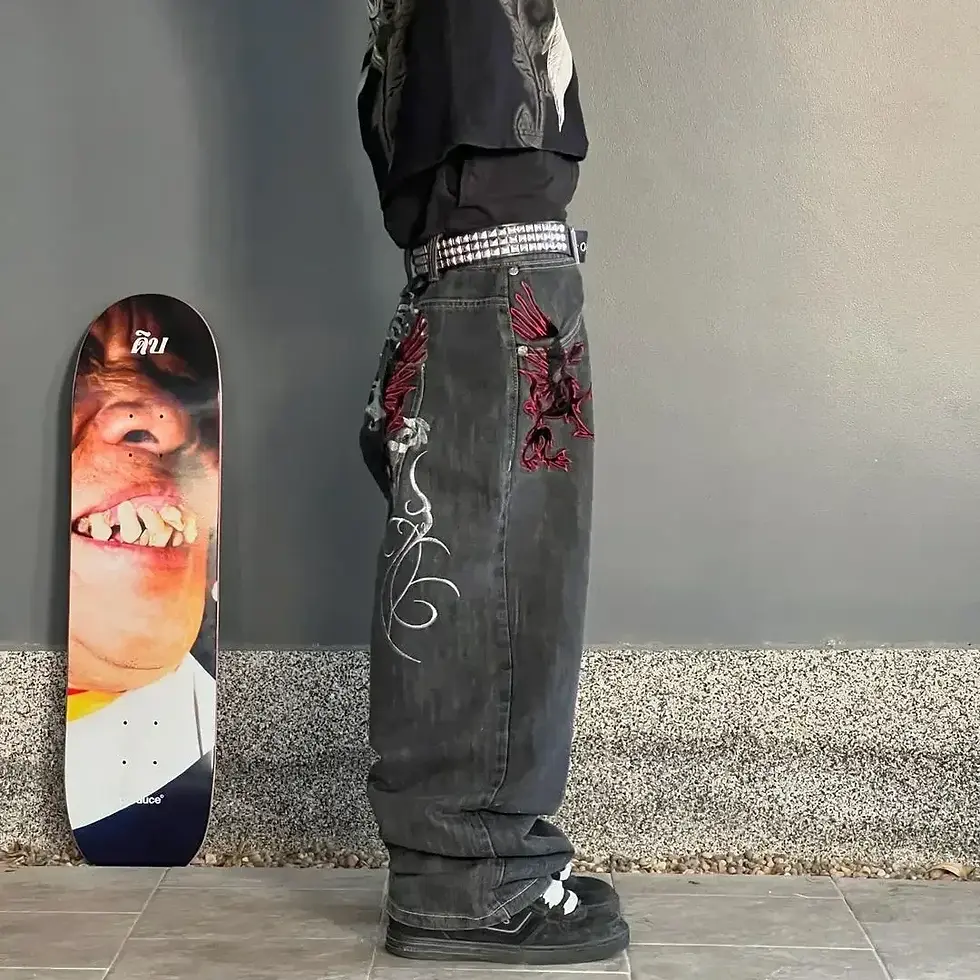 Thumbnail: Y2K Griffon Ashed Baggy Jeans