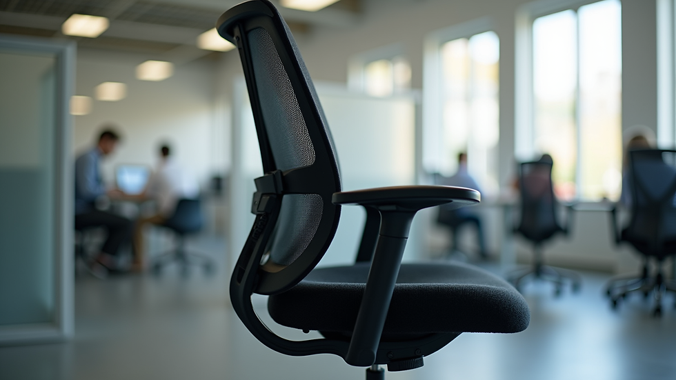 Close-up view of ergonomic office chair with adjustable lumbar support