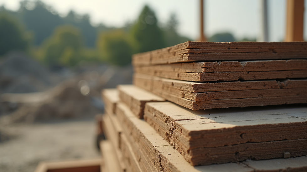 Close-up view of construction materials stacked on site