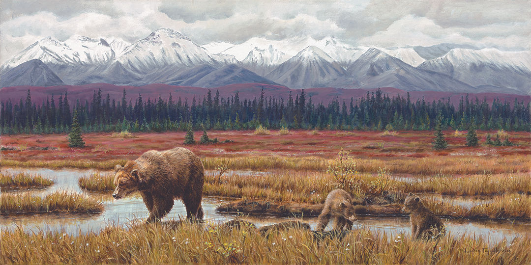 "Early Exploration" Grizzly Bear & Cubs