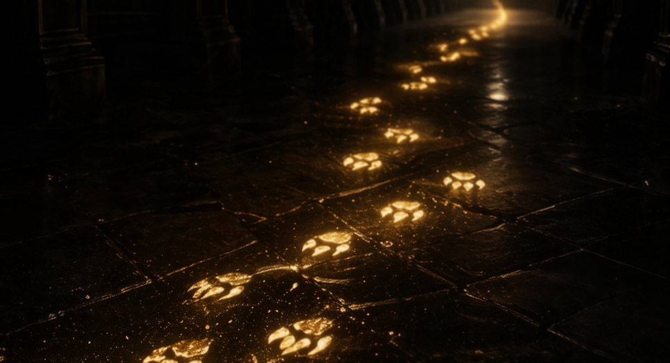Goldene Fußspuren die Teil der Geschichte sind