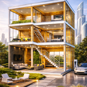 未来的な木とガラスの家