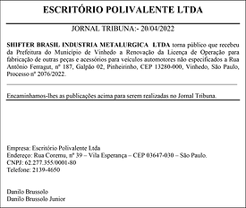 SHIFTER BRASIL INDUSTRIA METALURGICA LTDA. | LICENÇA DE OPERAÇÃO - 25/04/2022
