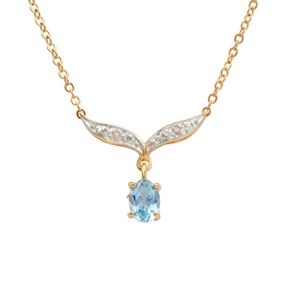 0.87 TCW Blue Topaz And Diamonds 18K Gold Plated Necklace