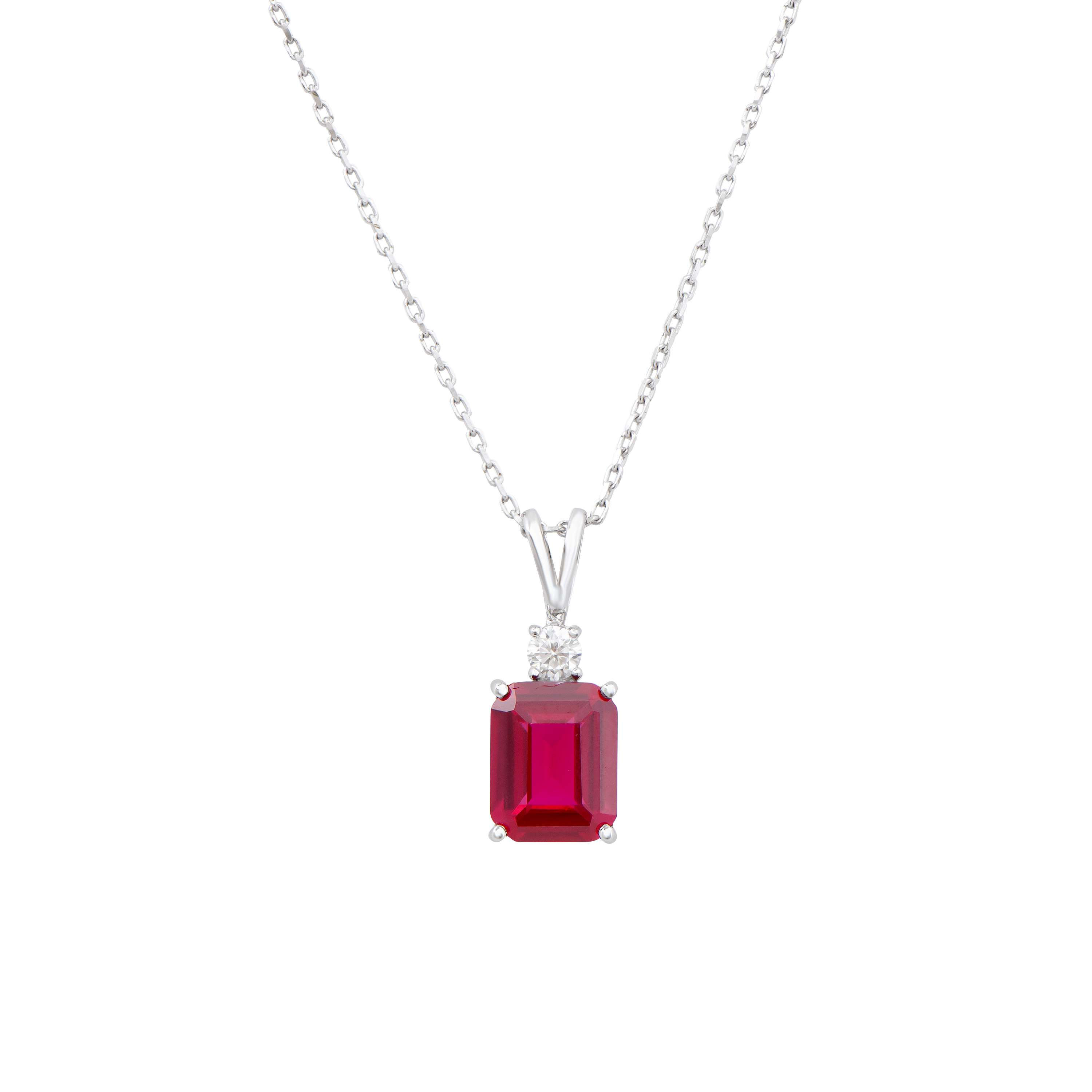 3.01 TCW Lab Grown Diamonds & Ruby 14K White Gold Pendant