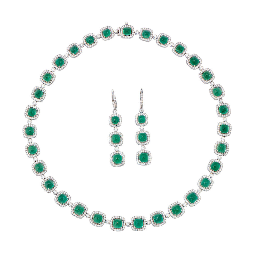 49.34 TCW Diamonds & Emeralds 18k White Gold Set (Necklace and Earrings)