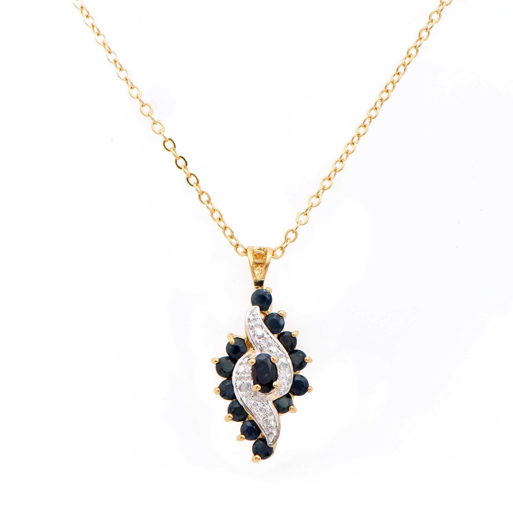 1.52 TCW Sapphire & Diamonds 18K Gold Plated Pendant