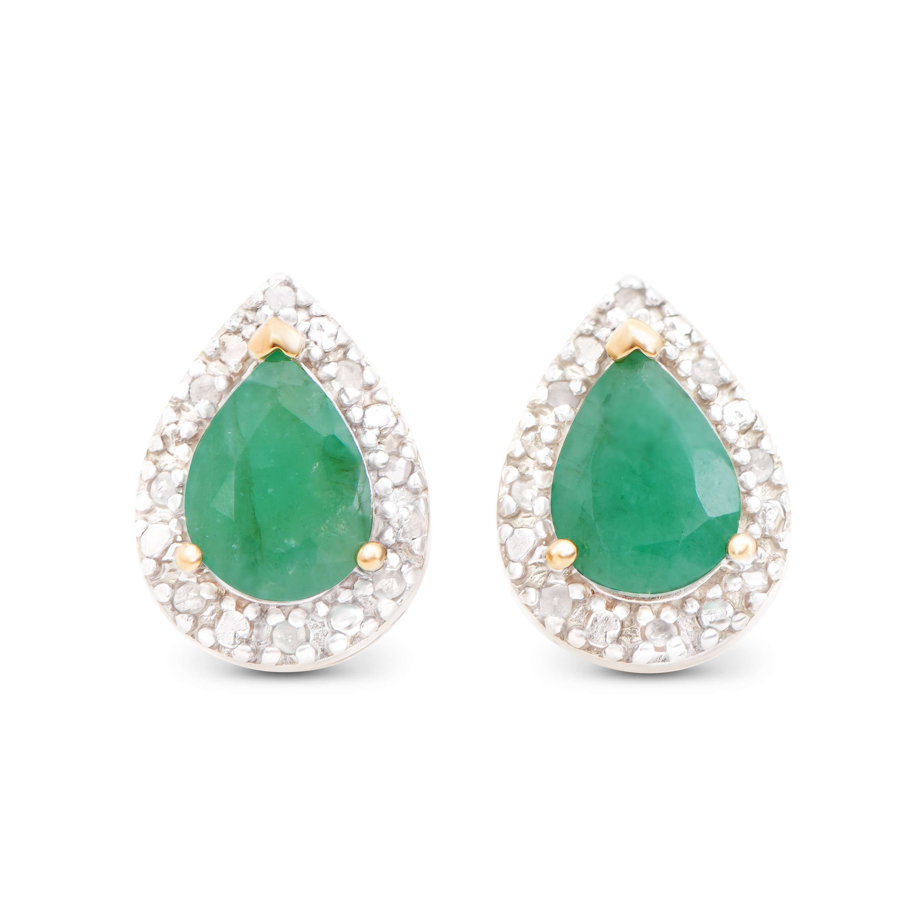 2.17 TCW Diamonds & Emeralds 18K Gold Plated Sterling Silver Earrings