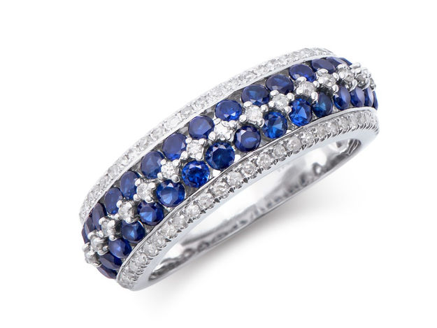 1.56 ctw Certified Diamonds & Blue Sapphire 14K White Gold Designer Ring 7.5