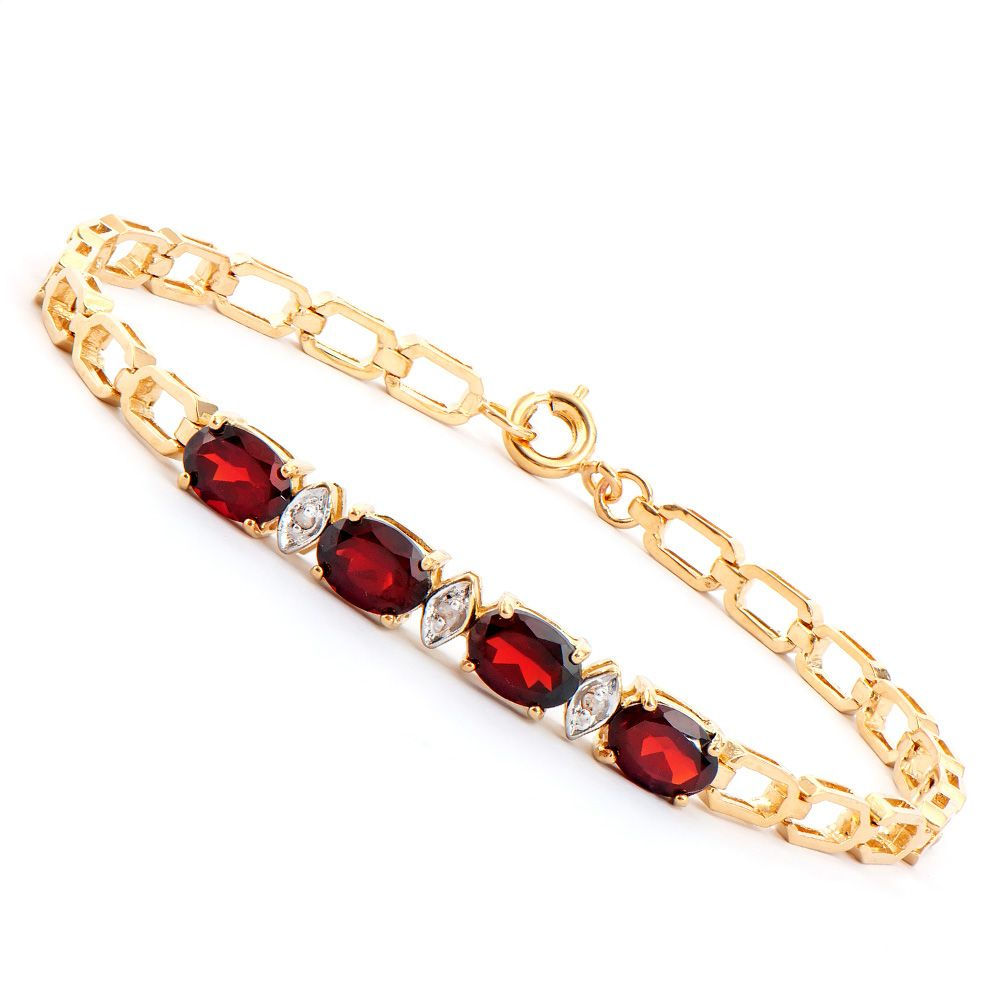 3.53 TCW Garnets & Diamonds 18K Gold Plated Bracelet