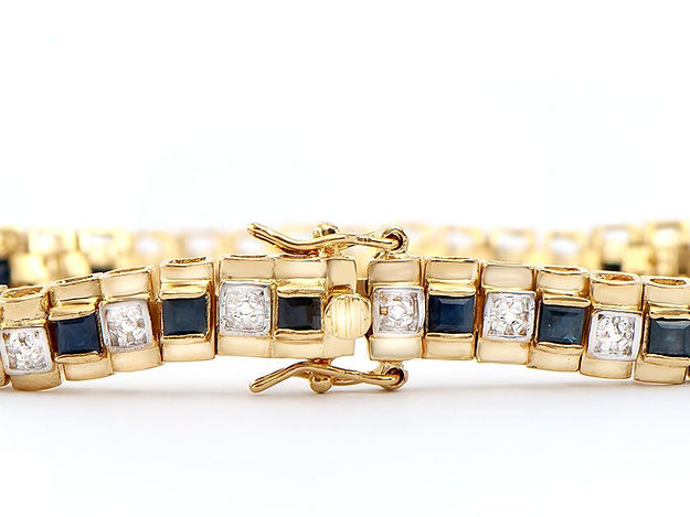 5.04 ctw Black Sapphire & Diamonds 18K Gold Plated Designer Bracelet 7.7 in