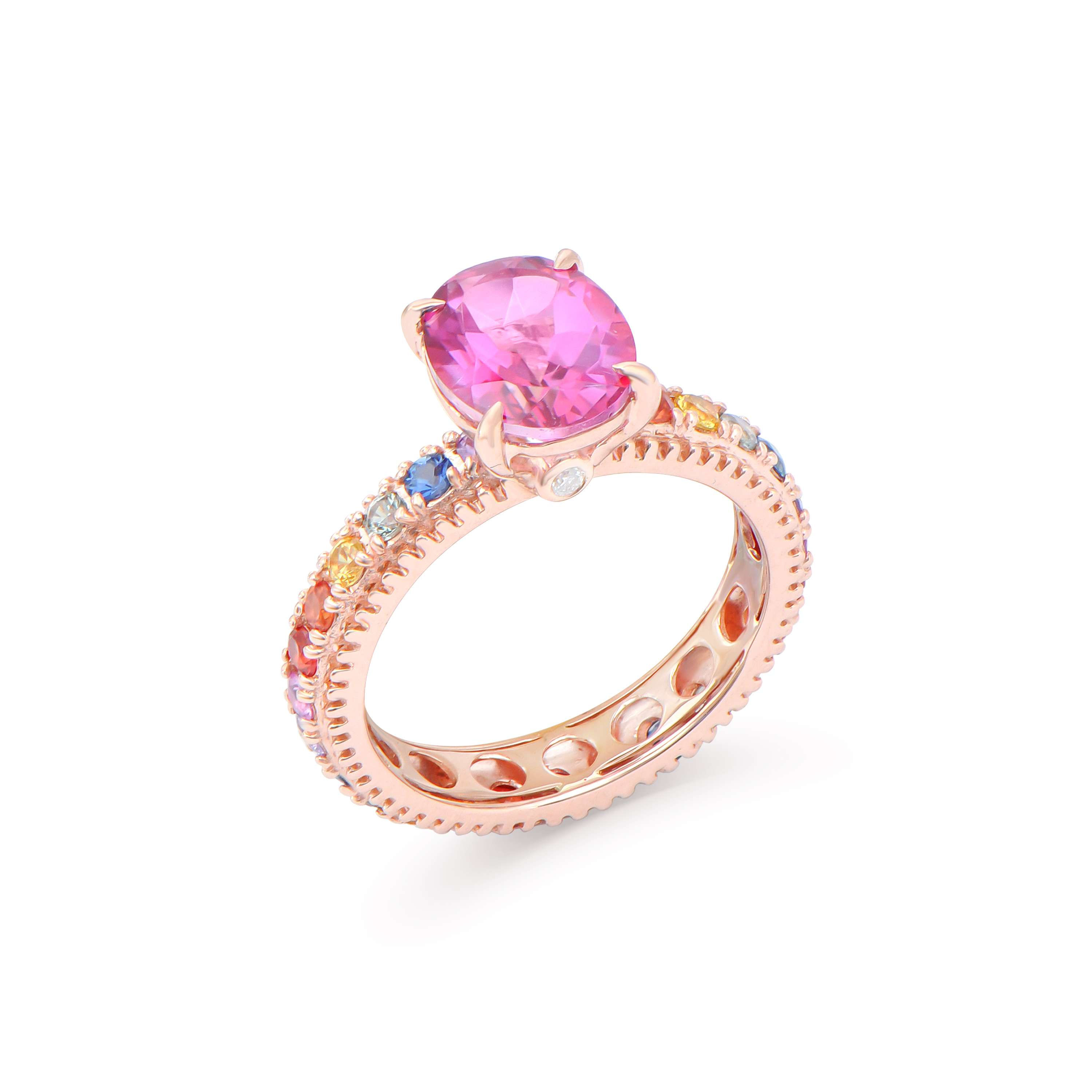 4.86 TCW Diamonds, Pink Topaz & Multicolour Sapphire 14K Rose Gold Ring