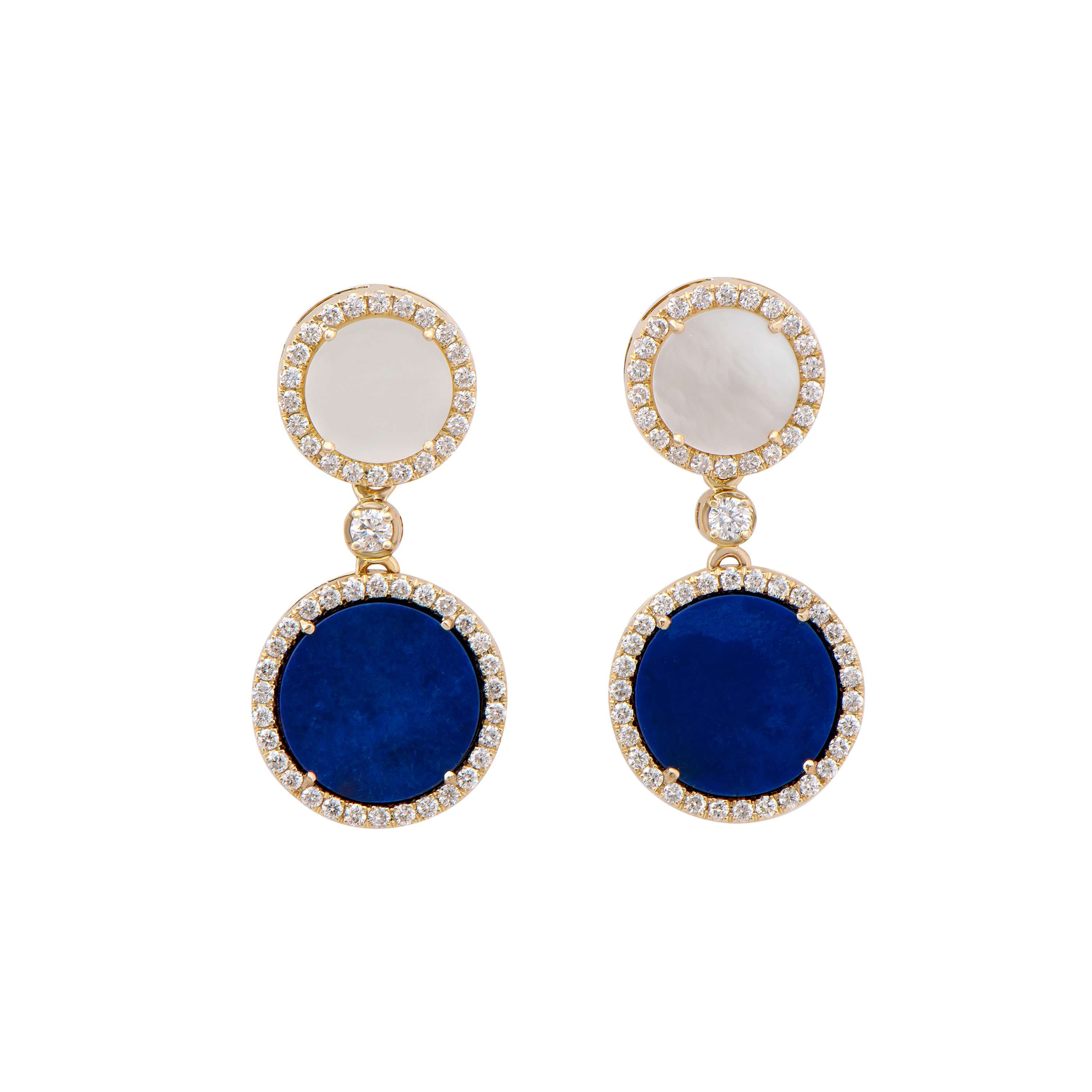5.28 TCW Diamonds, Lapis Lazuli & Mother of Pearl 14K Yellow Gold Earrings