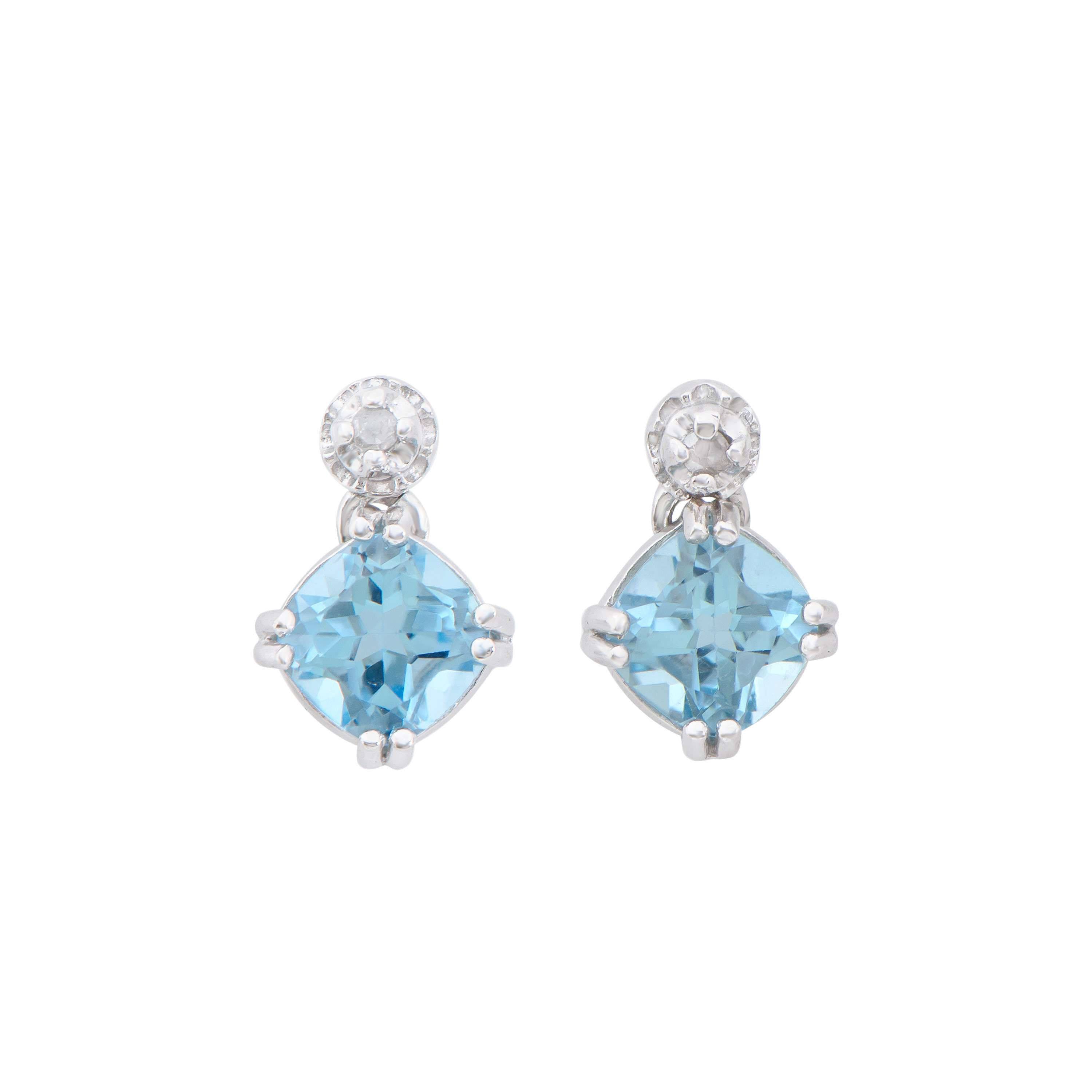 1.89 TCW Diamonds & Blue Topaz Rhodium Plated Sterling Silver Earrings