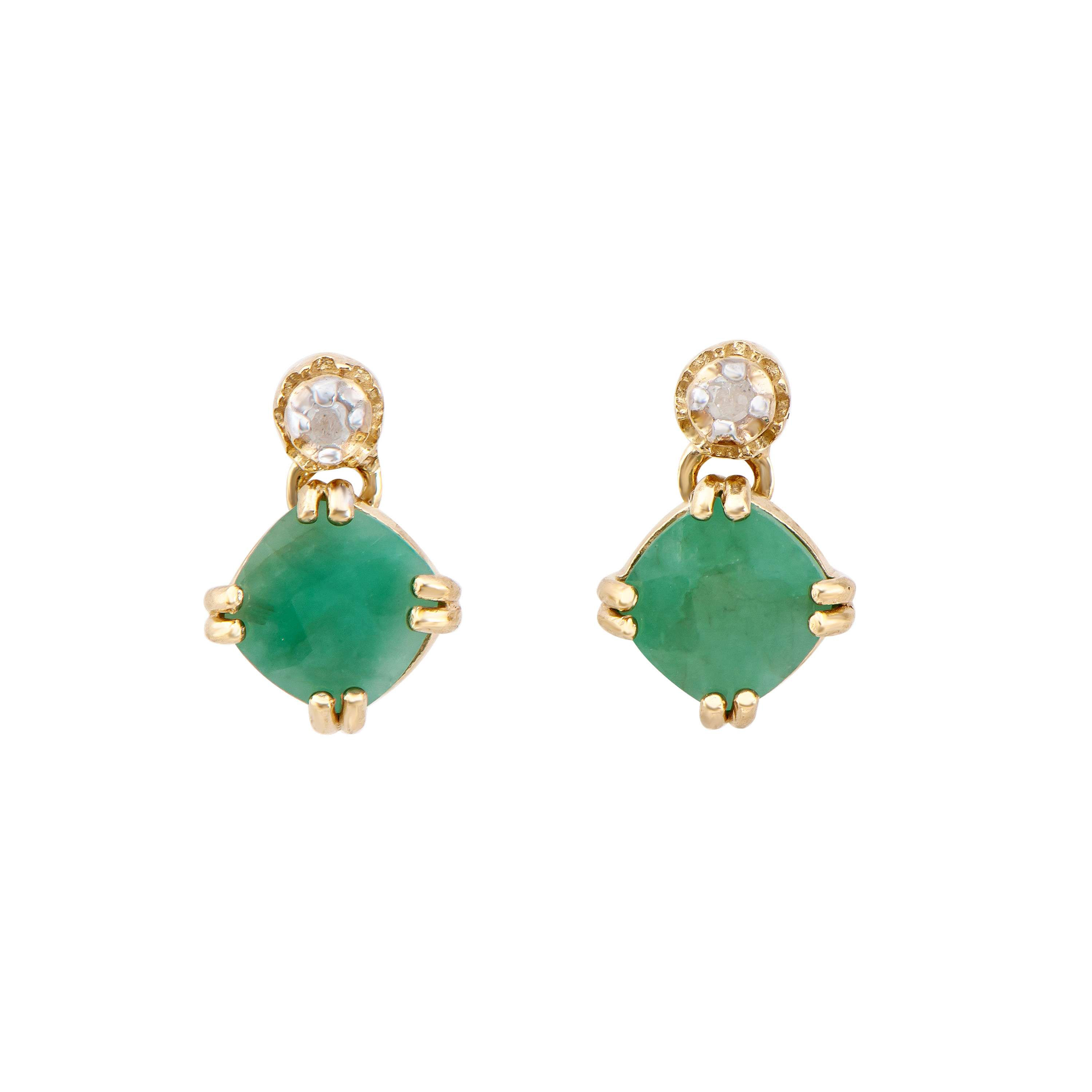 1.89 TCW Diamonds & Emeralds 18K Gold Plated Sterling Silver Earrings